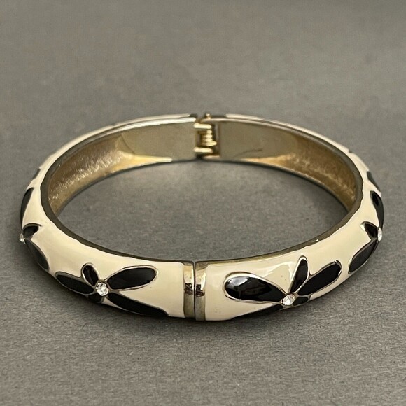 White Black Gold-tone Women's Fashion Bangle Bracelet - Picture 2 of 5